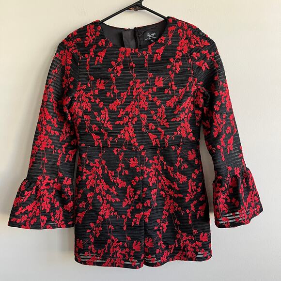Bardot Jr. Bell Sleeve Embroidered Dressy Romper Black Red Floral 14 - Picture 1 of 8